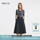 PRICH針織拼接V領(lǐng)連衣裙夏季短袖收腰修身氣質(zhì)通勤長(cháng)裙女 19黑色 L (170)