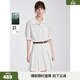 ELLE白色通勤風(fēng)襯衫連衣裙女2025夏季新款萊賽爾天絲收腰百褶短裙 白色 S