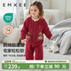 嫚熙（EMXEE）兒童家居服半邊絨男女童寶寶加厚加絨保暖睡衣套裝秋冬季 可可熊 酒紅色 前開(kāi) 110 cm （3-4歲，建議體重14-17kg）
