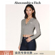 Abercrombie & Fitch【半拉鏈修身T】美式經(jīng)典LOGO打底內搭長(cháng)袖T恤25秋女裝157-5496 淺灰色 S (165/88A)