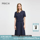 PRICH時(shí)尚假兩件V領(lǐng)連衣裙夏季設計感短袖顯瘦A字裙女 59藏青色 L (170)