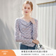 香影天絲蕩領(lǐng)白色長(cháng)袖t恤女2026春季新款修身掐腰不規則內搭上衣 淺紫 M 160/84A/95-110斤