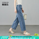 婭麗達醋酸寬直筒牛仔褲女2025夏季新款輕薄顯瘦遮肉九分闊腿褲子 復古藍（B0） 29