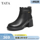 他她（TATA）靴子羊皮短靴時(shí)裝靴休閑女鞋高跟黑色短靴CF201DD5 黑色 37