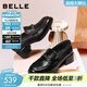 百麗（Belle）復古擦色牛皮樂(lè )福鞋女2026春新商場(chǎng)款高跟通勤樂(lè )福鞋F2H1DAA6預售 黑色 39 (245mm)