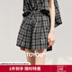 初語(yǔ)復古格子短褲女2025夏季新款松緊腰寬松闊腿褲子三分褲 黑格 M