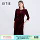 愛(ài)特愛(ài)（EITIE）復古優(yōu)雅顯瘦騏驥紅絲絨連衣裙秋冬新款修身長(cháng)袖包臀裙C2507836 絲絨粉62 L