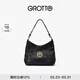 GROTTO個(gè)樂(lè )經(jīng)典黑石hobo包大小號植鞣綿羊皮腋下單肩斜挎軟包通勤禮物 經(jīng)典黑 金標S