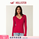 HOLLISTER小海鷗圖案美式麻花V領(lǐng)修身針織毛衣25秋冬女裝350-5136 深紅色 XS (160/80A)