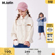 M.Latin童裝兒童外套春秋新款男女大童漢堡印花潮流復古雙色牛仔外套 米白 150
