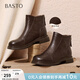 百思圖冬季商場(chǎng)新款圓頭羊皮靴通勤粗跟女短靴馬丁靴S3055DD5 棕色 38