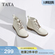 他她（TATA）休閑馬丁靴女款真皮簡(jiǎn)約加絨平底短靴子冬季新款7BJ48DD4 米白 37