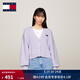 TOMMY JEANS秋冬女裝慵懶風(fēng)純棉復古刺繡紐扣V領(lǐng)燈籠袖寬松針織開(kāi)衫外套 淺紫色W06 XS （推薦：100斤以下）