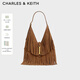 CHARLES&KEITH復古仿麂皮流蘇腋下馬鞍包生日禮物送女友CK2-40271683-1 Sienna Brown赭石棕 L