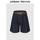 UR2026夏季新款女裝魅力復古捏褶明線(xiàn)腰帶牛仔短褲UWG860007+