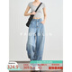 FAESSLIN【松弛感】高腰拼接工裝牛仔褲女寬松闊腿褲鐮刀香蕉褲春夏