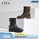 他她（TATA）復古棕色西部靴女靴加絨馬丁靴機車(chē)靴牛仔短靴秋GJC01DZ4 黑色（單里） 37