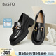 百思圖秋商場(chǎng)同款軟羊皮松糕厚底英倫風(fēng)樂(lè )福小皮鞋女TFW29CA2 黑色 37