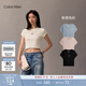 Calvin KleinJeans夏季女士活力少女感休閑ck刺繡時(shí)尚辣妹正肩羅紋短袖T恤