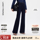朗姿設計感微喇叭休閑褲子直筒高級感高腰氣質(zhì)百搭冬季新款牛仔褲 深藏青色 L