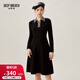 深呼吸DEEP BREATH女裝拼色POLO領(lǐng)羊毛針織收腰連衣裙A500230 黑 L (4碼)