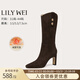 Lily Wei高跟鞋2025新款秋冬復古棕粗跟早秋舒適長(cháng)筒靴小碼情人節禮物 咖棕色單里【跟高7.5cm】 32