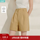 茵曼（INMAN）章若楠同款|茵曼通勤純棉短褲女2026年夏季新款五分直筒白色褲子 卡其色 29