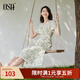 歐莎（OSA）清新V領(lǐng)碎花短袖連衣裙女夏季2025年新款輕薄收腰顯瘦裙子 杏底印花 S