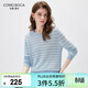 科蒙博卡2026春夏新款萊賽爾天絲針織衫女長(cháng)袖條紋T恤寬松上衣 淡藍色 L