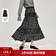 茵曼（INMAN）復古花邊拼接格紋半身裙2026春季女裝新款高腰顯瘦大擺長(cháng)裙 黑白格 S