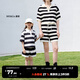little MO&Co.童裝夏裝新款女童親子裝休閑條紋短褲子 黑白條色 140 140/58