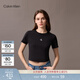 Calvin KleinJeans25夏季女士經(jīng)典字母印花休閑潮流ck辣妹短款短袖T恤上衣