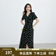 紅袖波點(diǎn)收腰連衣裙夏季新款女裝法式V領(lǐng)顯瘦減齡氣質(zhì)黑色顯白雪紡裙 黑底米點(diǎn)818 M