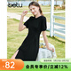 百圖betu女裝夏季新款連衣裙自然瘦腰泡泡袖短袖連衣裙女2304T90 黑色 S