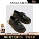 CAMILA KSENIA厚底小皮鞋女2026新款時(shí)尚春季真皮橡膠底馬丁鞋英倫風(fēng)黑色樂(lè )福鞋 黑色 37