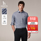 哈吉斯（HAZZYS）男裝 秋款商務(wù)通勤襯衣小千鳥(niǎo)格長(cháng)袖襯衫男ASCZK1BCK03 藏青色NV L （175/96A 48）