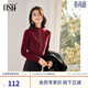 歐莎（OSA）黑色德絨半高領(lǐng)T恤打底衫女秋冬季2025年新款內搭磨毛上衣 酒紅色A XL