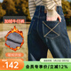 百圖betu女裝冬季新款牛仔褲加絨牛仔直筒褲顯瘦褲子女2411X03 牛仔色 M