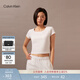Calvin KleinJeans夏季女士潮流辣妹ck小方領(lǐng)正肩戶(hù)外防曬短款短袖T恤上衣 YAF-月光白 S