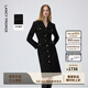 朗姿【精英衣櫥】綿羊毛小香風(fēng)修身高級感連衣裙連衣裙26年春季新款 黑色 XL