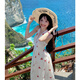 允橘白色連衣裙女夏裙子海邊度假沙灘裙輕奢高級感碎花裙吊帶長(cháng)裙法式 紅色提花肌理感掛脖連衣裙 【米白色】 M 建議95-105斤