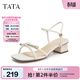 他她（TATA）一字帶高跟涼鞋女時(shí)尚通勤法式粗跟涼鞋秋新7ZO06BL4 米色 37