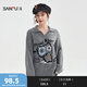 三福（SANFU）毛衣2025冬季搞怪貓咪圖案V字翻領(lǐng)寬松上衣女裝510497 深花灰 S
