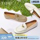 他她（TATA）平底樂(lè )福鞋小金豆秋季新款女白色小皮鞋單鞋女 灰色 39