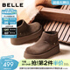 百麗（Belle）復古絨面勃肯鞋女冬季新款商場(chǎng)同款厚底加絨休閑短靴E6F1DDD5 啡色-厚絨 38 (240mm)