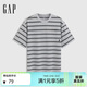 蓋璞男女裝夏季款棉質(zhì)撞色條紋圓領(lǐng)短袖T恤寬松上衣729172