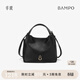 半坡飾族（bampo）新款圓滿(mǎn)包菜籃子頭層牛皮原創(chuàng  )單肩斜挎包女士時(shí)尚包38禮物 黑色