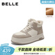 百麗（Belle）撞色高幫鞋女冬季新款商場(chǎng)同款厚底增高加絨休閑板鞋E6T1DDD5 米色/灰-薄絨 38 (240mm)