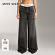 MISS SIXTY【免費改褲】牛仔褲女復古磨破撞色拼接梨形顯瘦百搭寬松闊腿長(cháng)褲 黑灰 M (27-28碼)