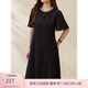 纖莉秀【粉黛珠影】千金風(fēng)手工釘珠設計短袖連衣裙大碼胖mm夏新款2072 黑色 3XL